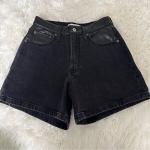Abercrombie & Fitch Black High-Waist Denim Shorts with Faux Leather Trim